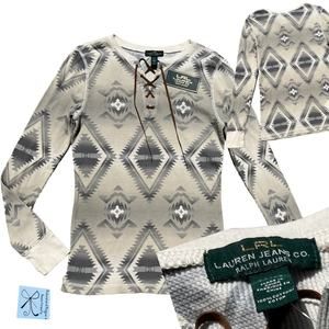 LRL Lauren Jeans Co. Ralph Lauren Henley Top Sz M